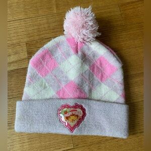 Vintage 80s Strawberry Shortcake Pink and White Argyle Women's Hat Y2K one size